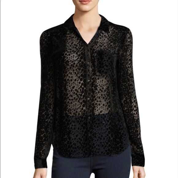 NWOT PAIGE Velvet Burnout Style Button Front Silk Blouse - Picture 3 of 7